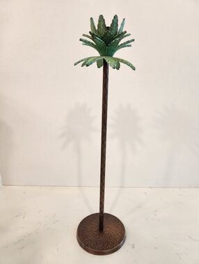 Vtg Brass Palm Tree Candle Holder